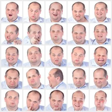 Collage portrait fat man with difference emotions Stock Illustration