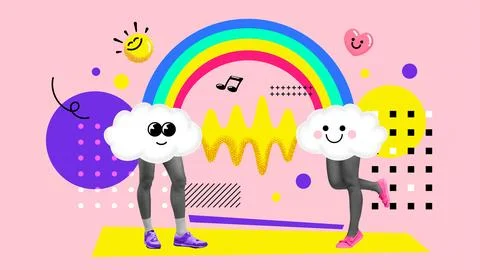 Collage poster design - Cute clouds 스톡 일러스트