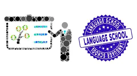 Collage Presentation Icon with Scratched Language School Seal Stock Illustration