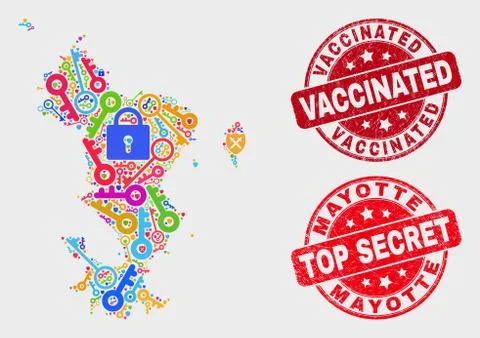 Collage of Privacy Mayotte Islands Map and Grunge Vaccinated Watermark Stock Illustration