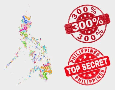Collage of Privacy Philippines Map and Distress 300% Seal Stock Illustration