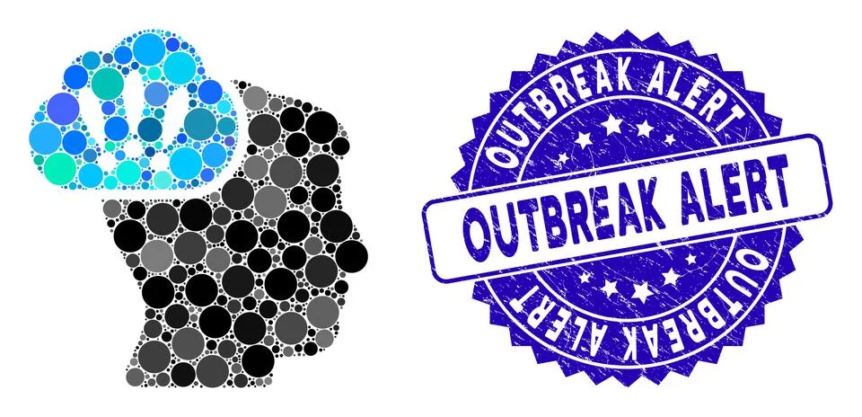 Collage Problem Brainstorm Icon with Textured Outbreak Alert Seal イラスト素材