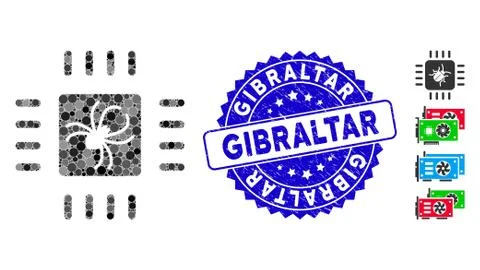 Collage Processor Bug Icon with Textured Gibraltar Seal Stock Illustration