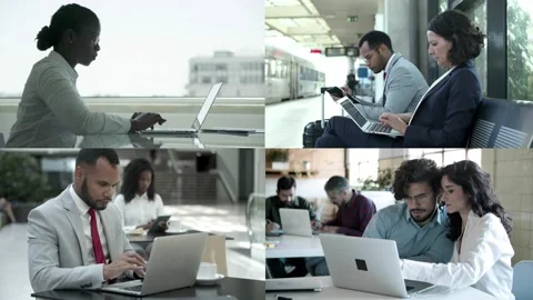 Collage of professional workers typing on laptop Stock Footage 132941150