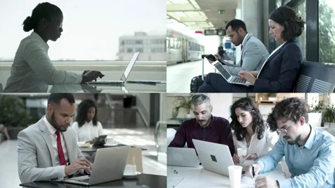 Collage of professionals using laptop for work Stock-Footage 132941511