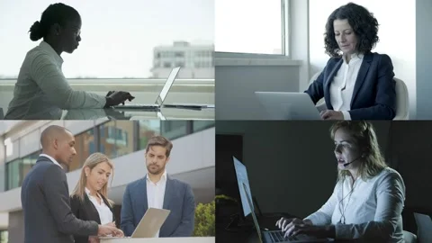 Collage of professionals working with laptop Stock-Footage 132944408