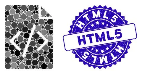 Collage Programming Script Page Icon with Textured Html5 Seal Stock Illustration