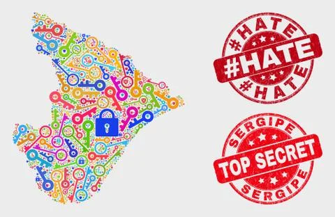 Collage of Protection Sergipe State Map and Grunge #Hate Stamp Stock Illustration