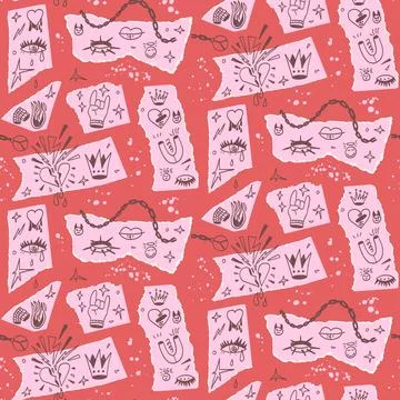 Collage punk rock seamless pattern. marker endless background. Rock and roll Stock Illustration