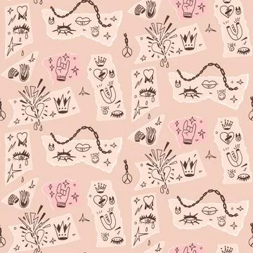Collage punk rock seamless pattern. marker endless background. Rock and roll Stock Illustration