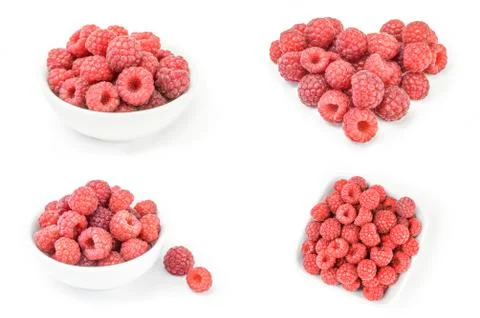 Collage of raspberry with leaf isolated on a white cutout Foto stock