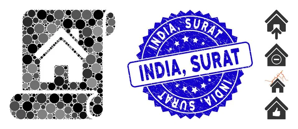 Collage Realty Description Roll Icon with Textured India, Surat Seal Ilustração Stock
