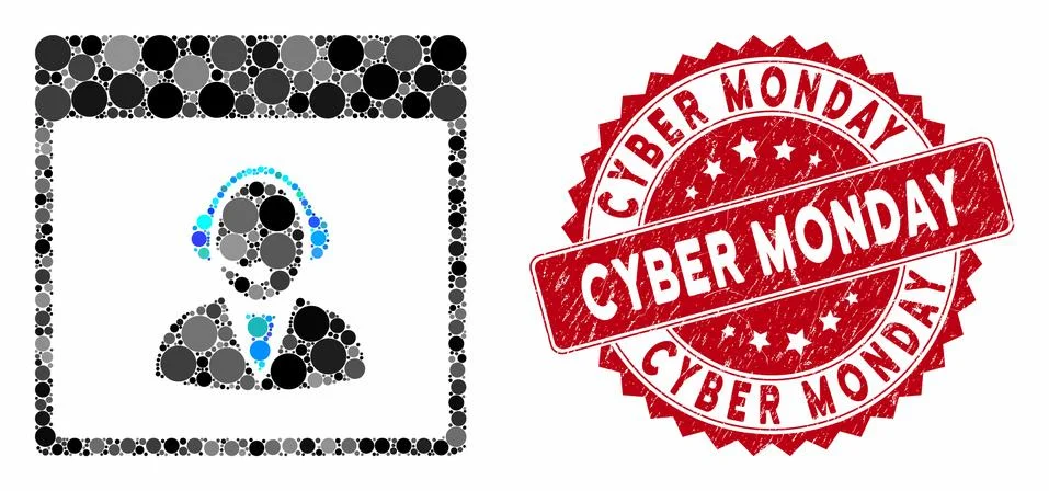 Collage Reception Operator Calendar Page with Grunge Cyber Monday Seal Stock Illustration