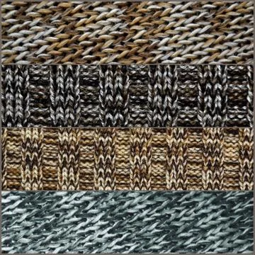 Collage of rectangles with different patterns of knitted texture. 스톡 사진