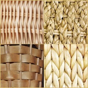 Collage of rectangles with different patterns of wicker texture. 스톡 사진