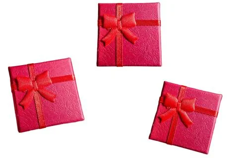 Collage with red gift boxes 库存照片