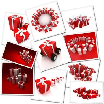 Collage of red gifts Stock Illustration