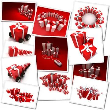 Collage of red gifts Stock Illustration