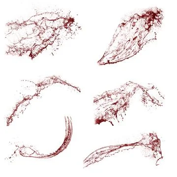 Collage of red liquid splashes. Liquid with splashes on a white background. A Stock Illustration