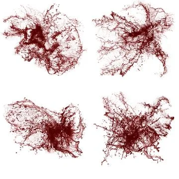 Collage of red liquid splashes. Liquid with splashes on a white background. A Stock Illustration