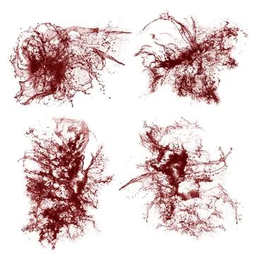 Collage of red liquid splashes. Liquid with splashes on a white background. A Stock Illustration