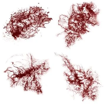 Collage of red liquid splashes. Liquid with splashes on a white background. A Stock Illustration