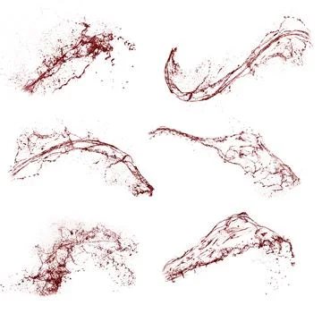 Collage of red liquid splashes. Liquid with splashes on a white background. A Stock Illustration