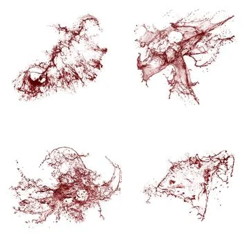 Collage of red liquid splashes. Liquid with splashes on a white background. A Stock Illustration