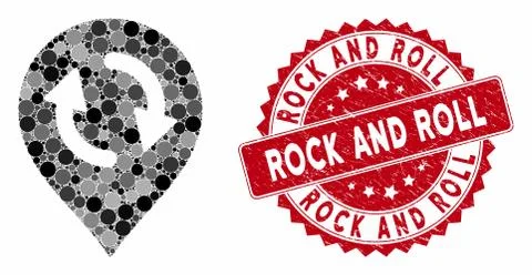 Collage Refresh Map Marker with Grunge Rock and Roll Seal Stock Illustration