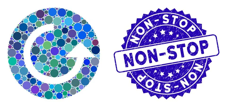 Collage Repeat Icon with Textured Non-Stop Seal 스톡 일러스트
