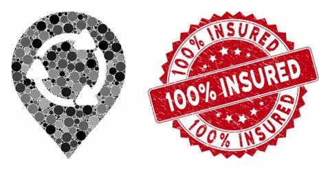 Collage Rotation Map Marker with Distress 100% Insured Seal Stock Illustration