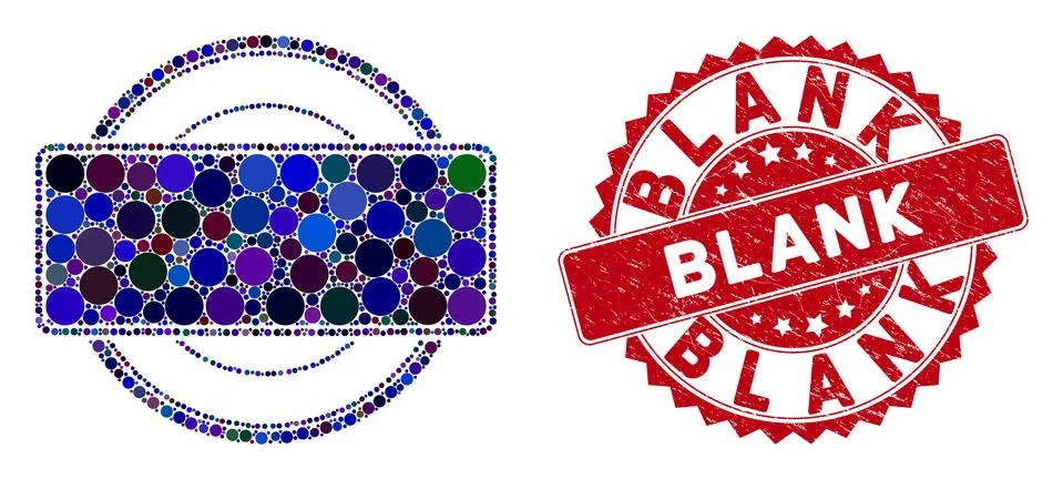 Collage Round and Rectangle Frame with Scratched Blank Stamp Stock Illustration