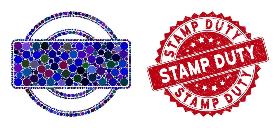 Collage Round and Rectangle Frame with Textured Stamp Duty Stamp 스톡 일러스트