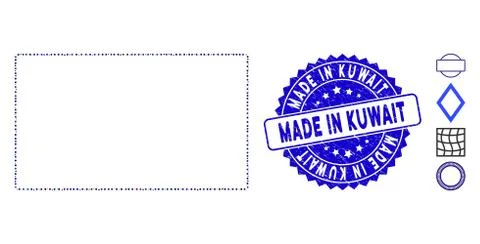 Collage Rounded Rectangle Frame Icon with Grunge Made in Kuwait Seal Stock Illustration