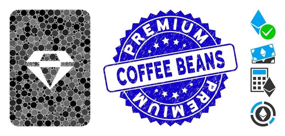 Collage Ruby Gaming Card Icon with Textured Premium Coffee Beans Stamp Stock Illustration