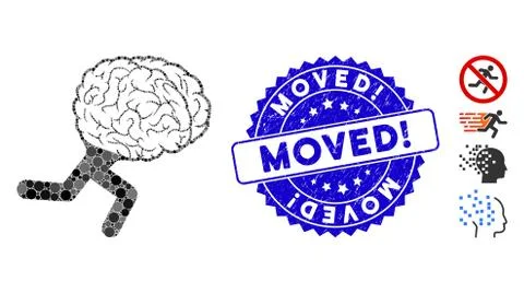 Collage Running Brain Icon with Textured Moved! Stamp Stock Illustration