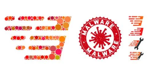 Collage Rush Effect Icon with Coronavirus Textured Malware Seal Stock Illustration