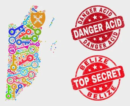 Collage of Safety Belize Map and Distress Danger Acid Watermark Stock Illustration