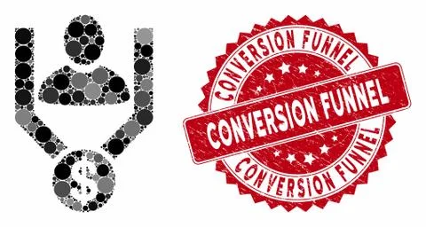 Collage Sales Funnel with Grunge Conversion Funnel Stamp 스톡 일러스트