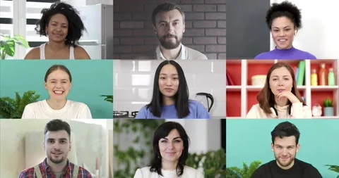 Collage screen view of many diverse people Stock Footage 158993605