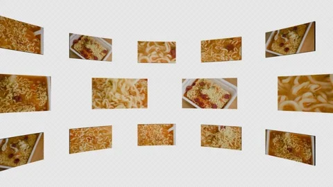 Collage of screens with shots of process of cooking instant noodles with alpha Stock Footage 296256364