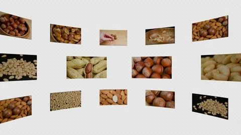 Collage of screens with various nuts with alpha channel. Nuts containing Stock Footage 296255207