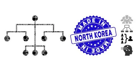 Collage Script Tree Icon with Distress Made in North Korea Seal Stock Illustration