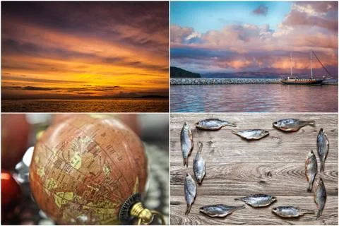 Collage. sea.fishing theme Stock Photos