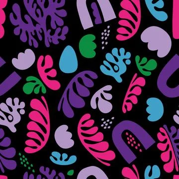 Collage seamless pattern. Trendy colorful minimal flat memphis Matiss style.. Illustrazione stock