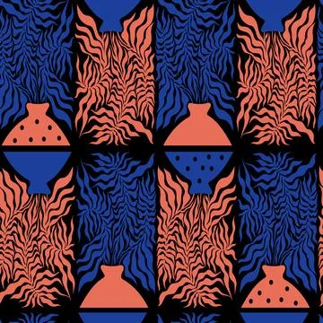 Collage seamless pattern. Trendy minimal flat memphis Matiss style design. Vase Illustrazione stock