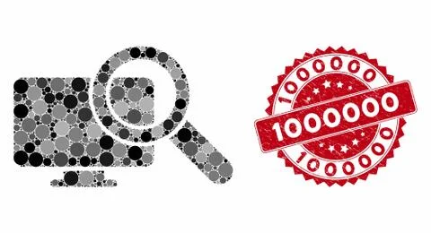 Collage Search Computer with Scratched 1000000 Stamp Stock Illustration