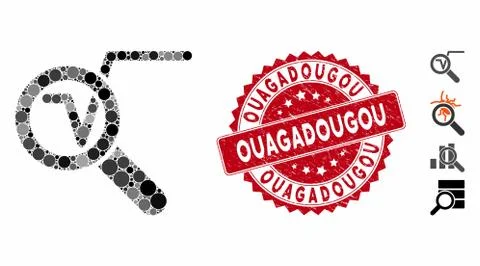 Collage Search Math Solution Icon with Distress Ouagadougou Stamp Illustrazione stock