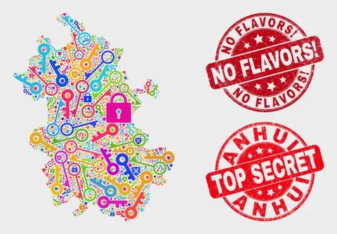 Collage of Secure Anhui Province Map and Distress No Flavors! Seal Stock-Illustration