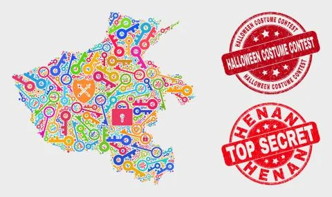 Collage of Secure Henan Province Map and Scratched Halloween Costume Contest Stock Illustration
